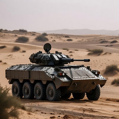 Military vehicle in desert