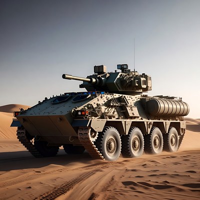 Military vehicle in desert