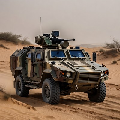 Military vehicle in desert