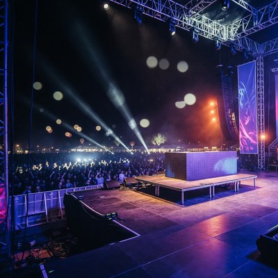 Crowded Concert Stage with Lights