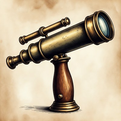 Vintage Brass Telescope on Wooden Stand