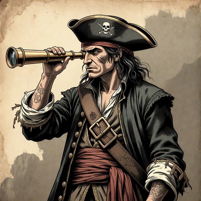 Pirate man peering through spyglass
