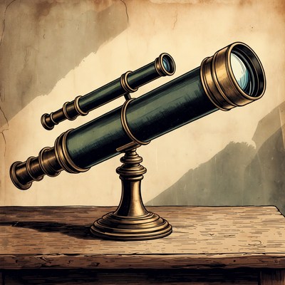 Vintage Telescope on Wooden Table