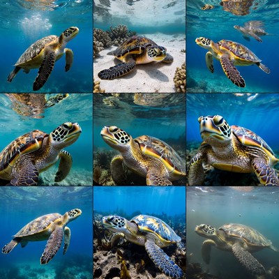 Sea Turtles Swimming Underwater