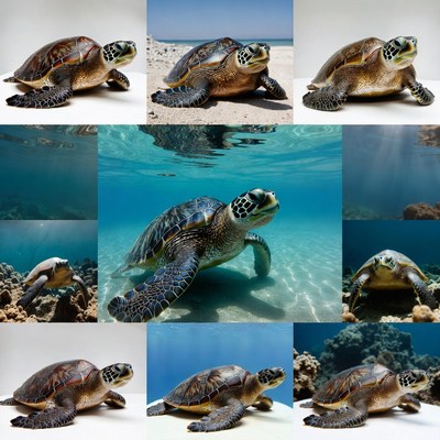 Green Sea Turtles in Various Settings