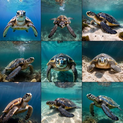 Underwater Sea Turtles Collage
