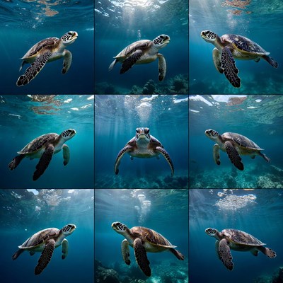 Sea Turtles Swimming Underwater