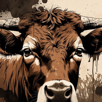 Brown Bull Closeup Illustration
