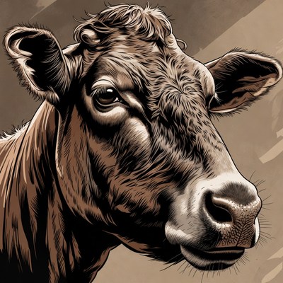 Brown Cow Portrait Illustration