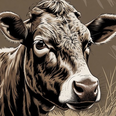 Brown Cow Portrait Illustration