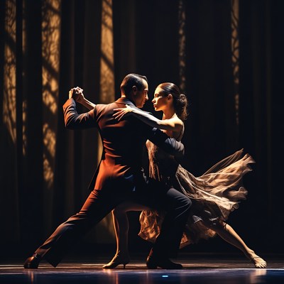 Passionate tango dancers embracing