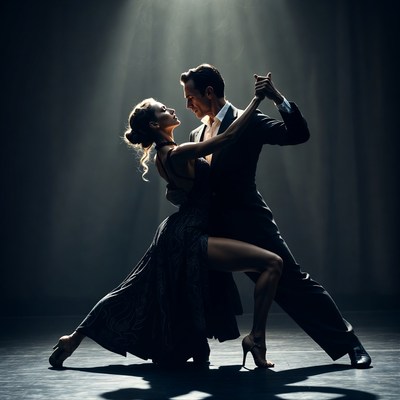 Couple Dancing Tango Spotlight