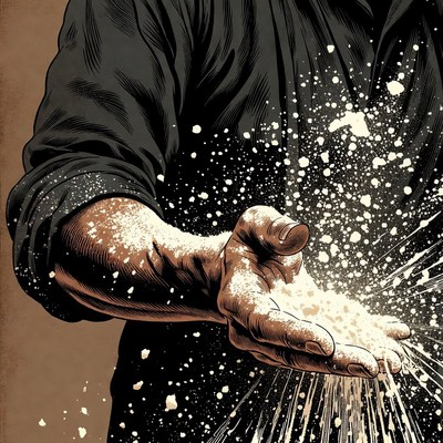 Man sprinkling flour from hands