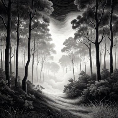 Misty Forest Path at Night