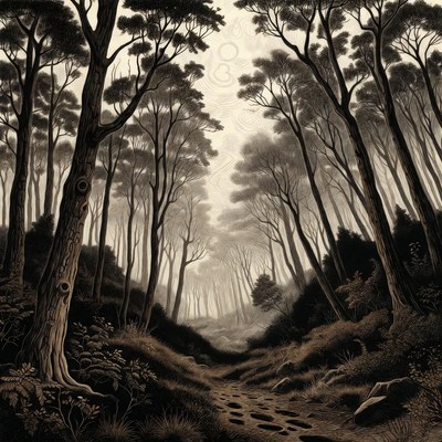 Forest Path Through Tall Trees