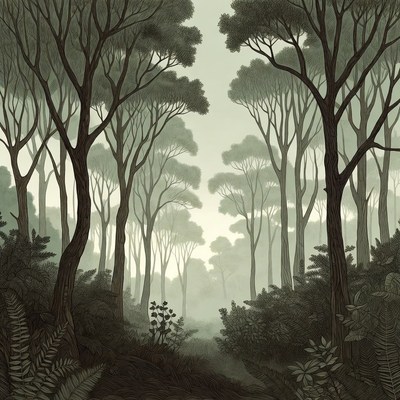 Misty Forest Path Illustration