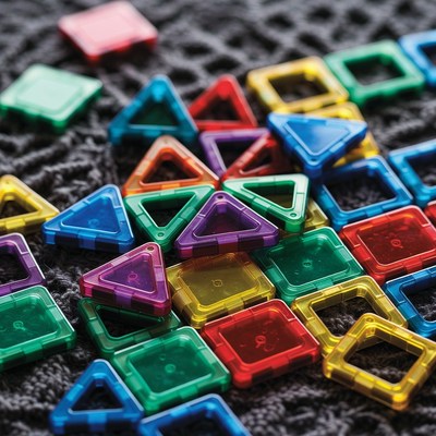 Colorful Magnetic Tiles on Fabric