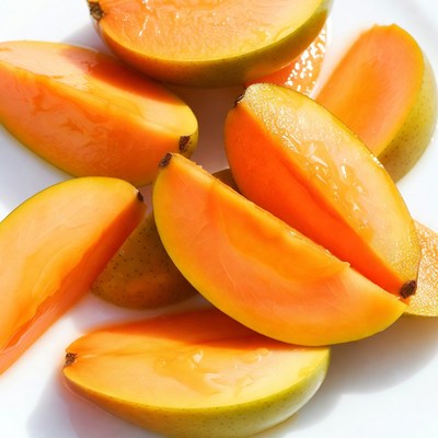 Sliced Mangoes on White Plate