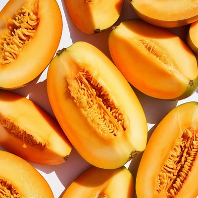 Sliced Cantaloupe Melons on White Background