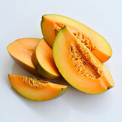 Sliced Cantaloupe Melon on White Background