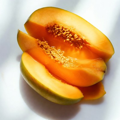 Sliced Cantaloupe Melon on White Background