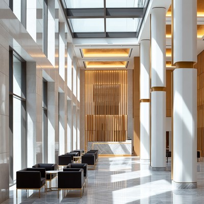 Modern Hotel Lobby with Glass Atrium