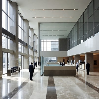 Modern office lobby with business people
