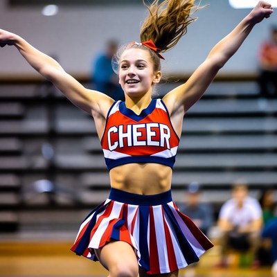 Teen girl cheering in red uniform