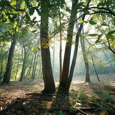 Sunlight Filtering Through Forest Trees