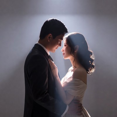 Asian couple gazing lovingly