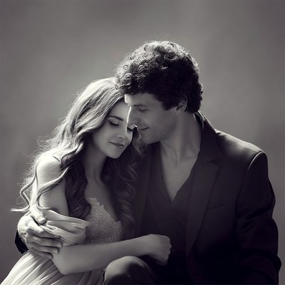 Romantic couple embracing closely