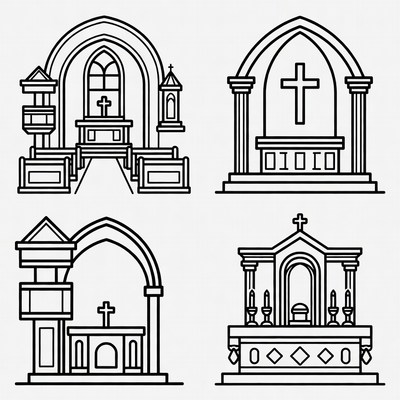 Line Drawing Church Altars