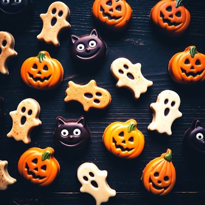 Halloween Cookies on Dark Wood