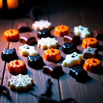 Halloween Chocolate Candies on Wooden Table