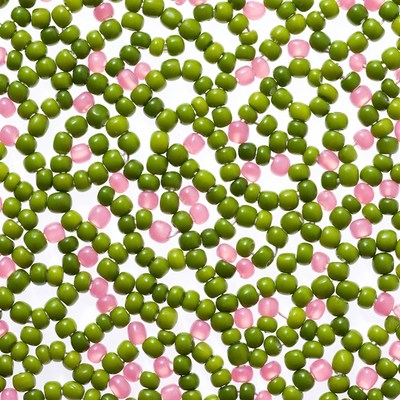 Green and Pink Peas on White