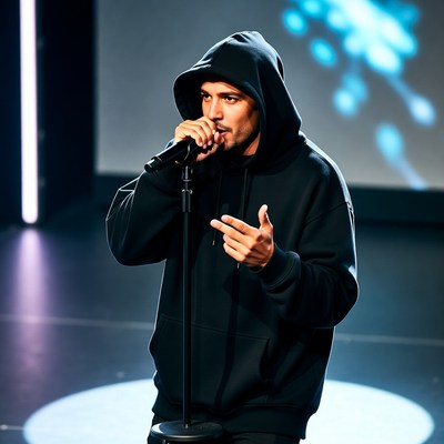 Man singing into microphone on stage