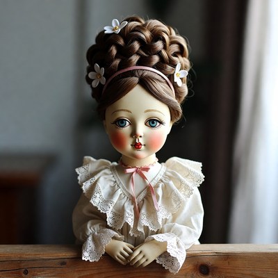 Porcelain Doll Girl with Curly Updo