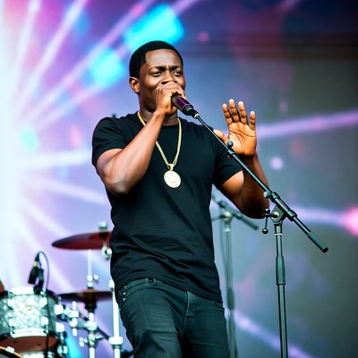 African-American man singing on stage