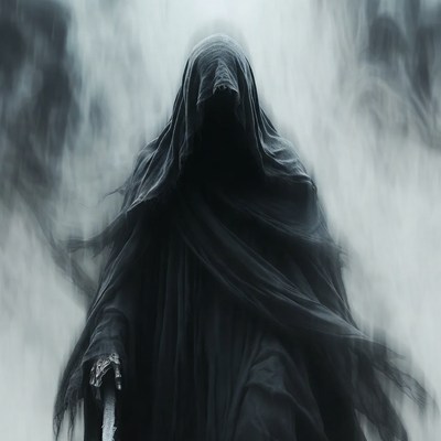 Hooded Figure in Dark Mist