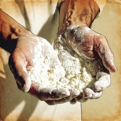 Man's hands holding flour