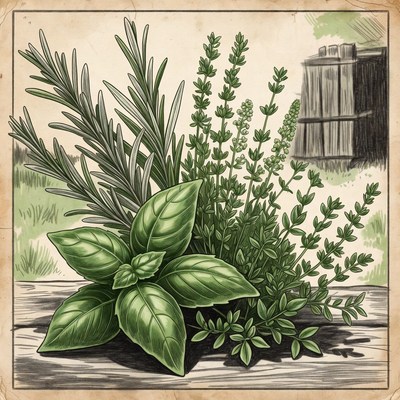 Fresh Herbs Bouquet Illustration