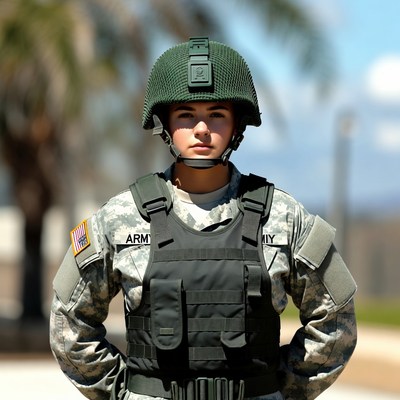 Female soldier in camouflage uniform