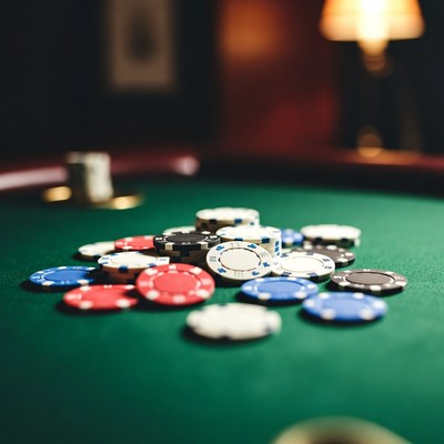 Poker chips on green table