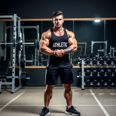 Muscular man posing in gym