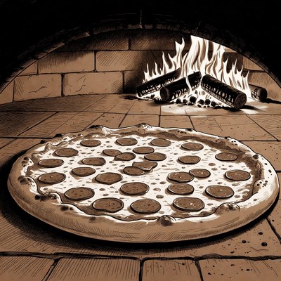 Pepperoni Pizza in Brick Oven