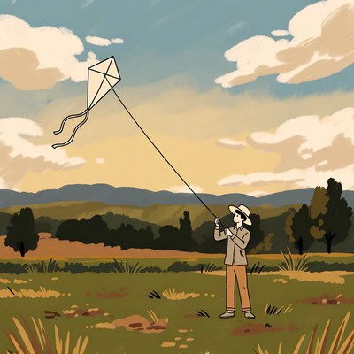 Man flying kite in field