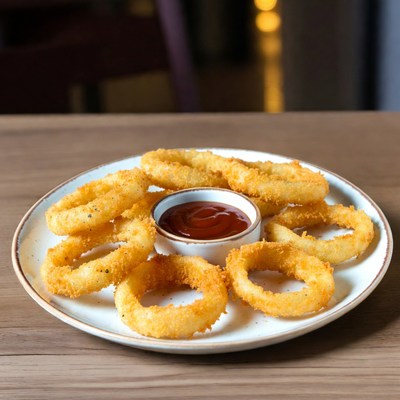 Fried Onion Rings with Ketchup