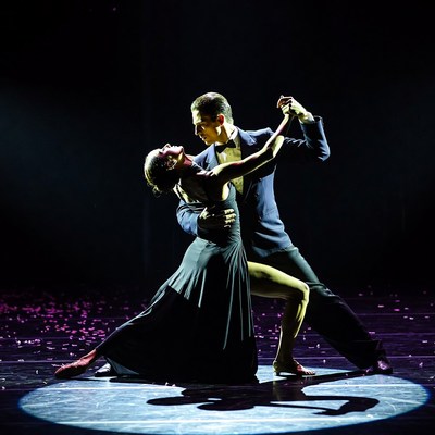Tango dancers performing passionately