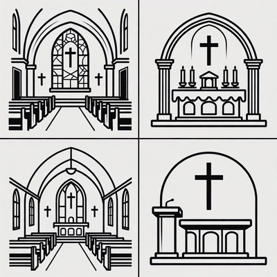 Church Outline Illustrations Set