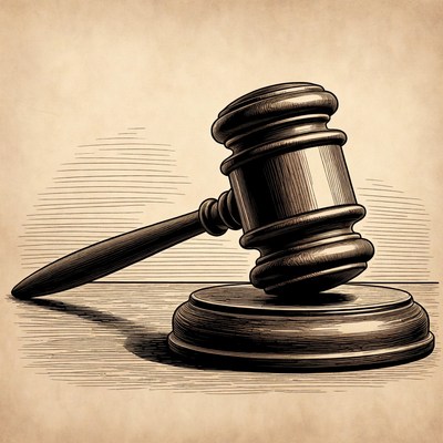 Wooden Gavel on Parchment Background